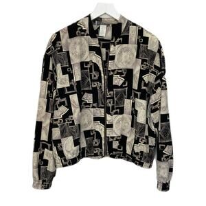 Vintage Mixed Pattern Zip Up Patterned Bomber Jacket - Women's Size L